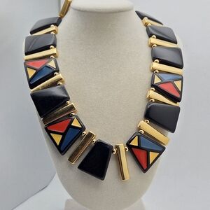 VTG Napier Geometric Memphis Milano Statement Necklace Mondrian Primary Colors